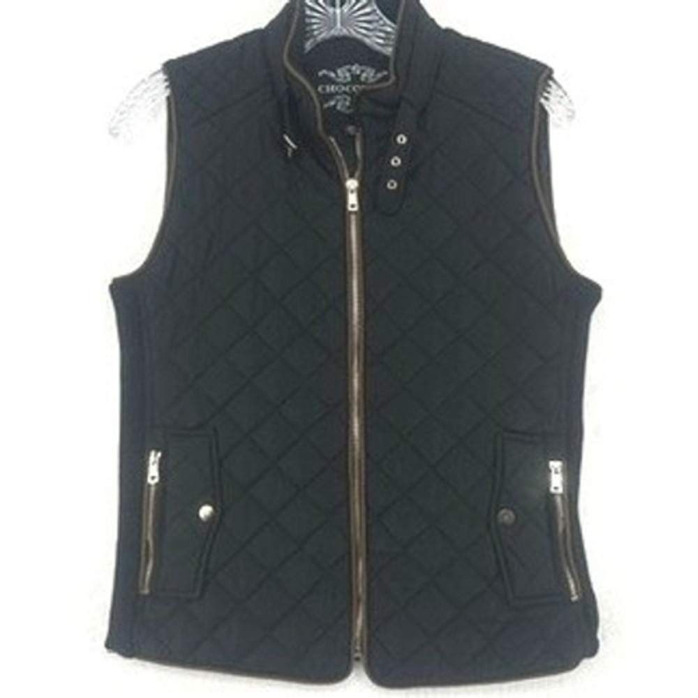 Chocolate USA Quilted Black Zip Vest Size Small